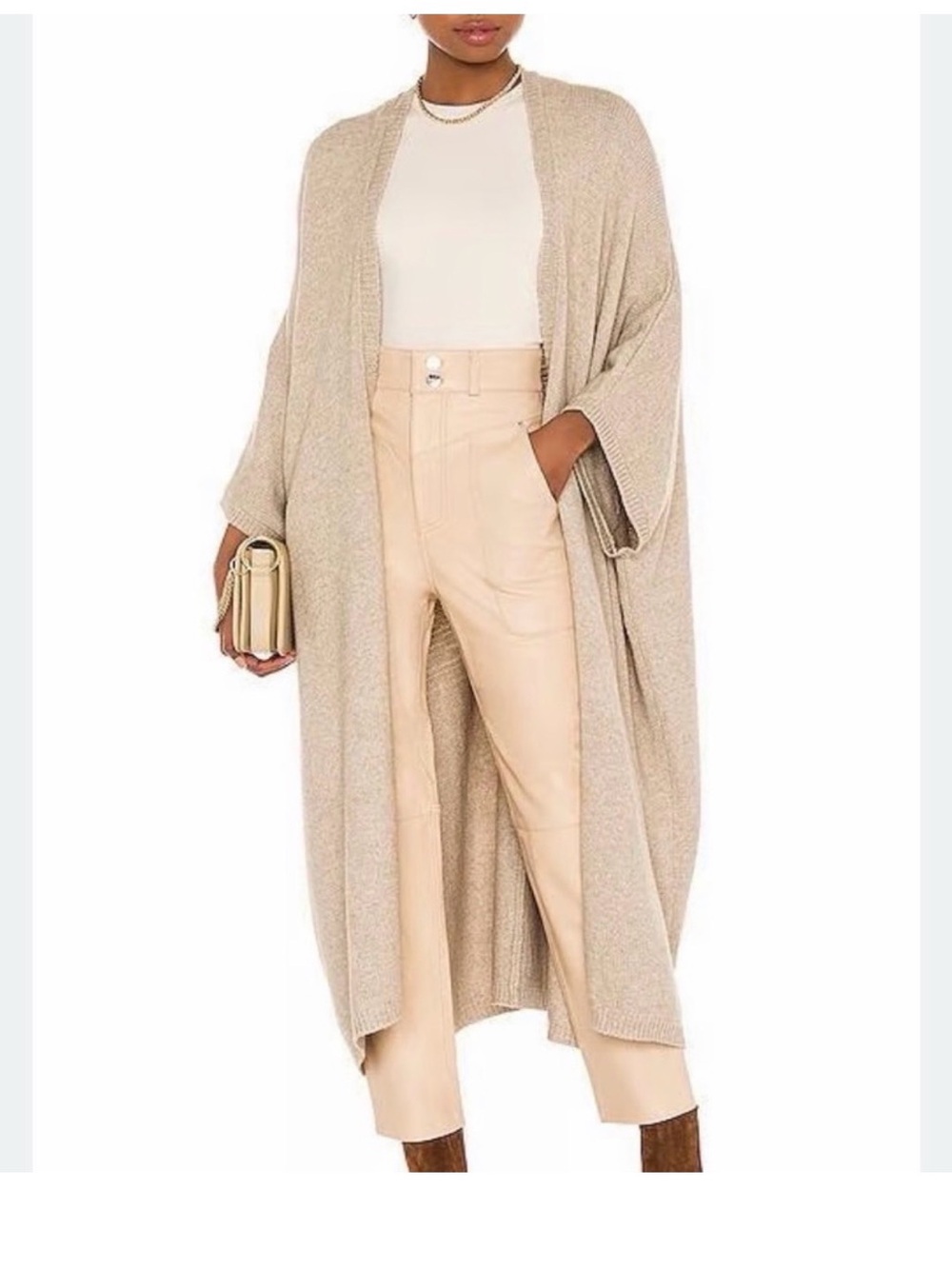 Revolve Song of Style Beige Nude Cream Women's Longline Cardigan Maxine Duster - Picture 2 of 6